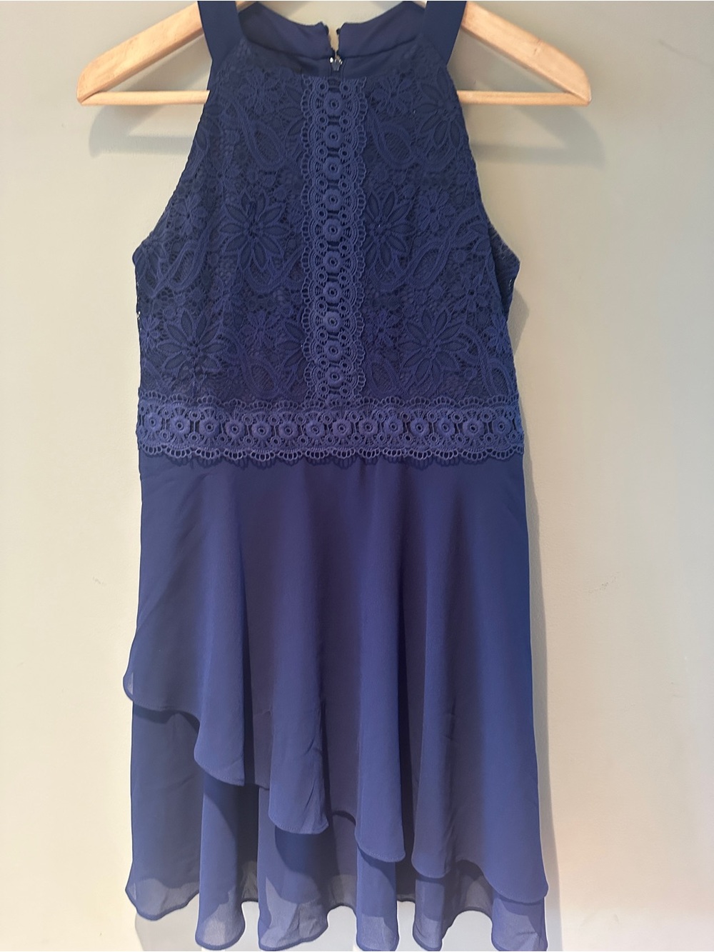 Ally B Girls Navy Lace Halter Fit & Flare Dress 16